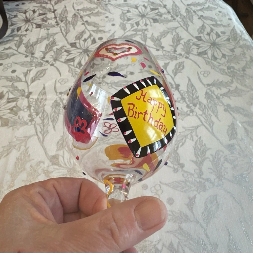 Lolita Hand painted Happy Birthday Girl wine glass, new excellent condition